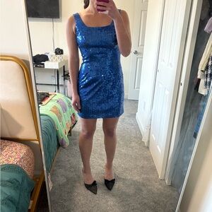 Y2K Papell Boutique Sparkling Blue Mini Dress